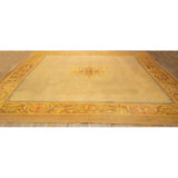1840s Antique Gold European Aubusson Flatweave Wool Square Rug