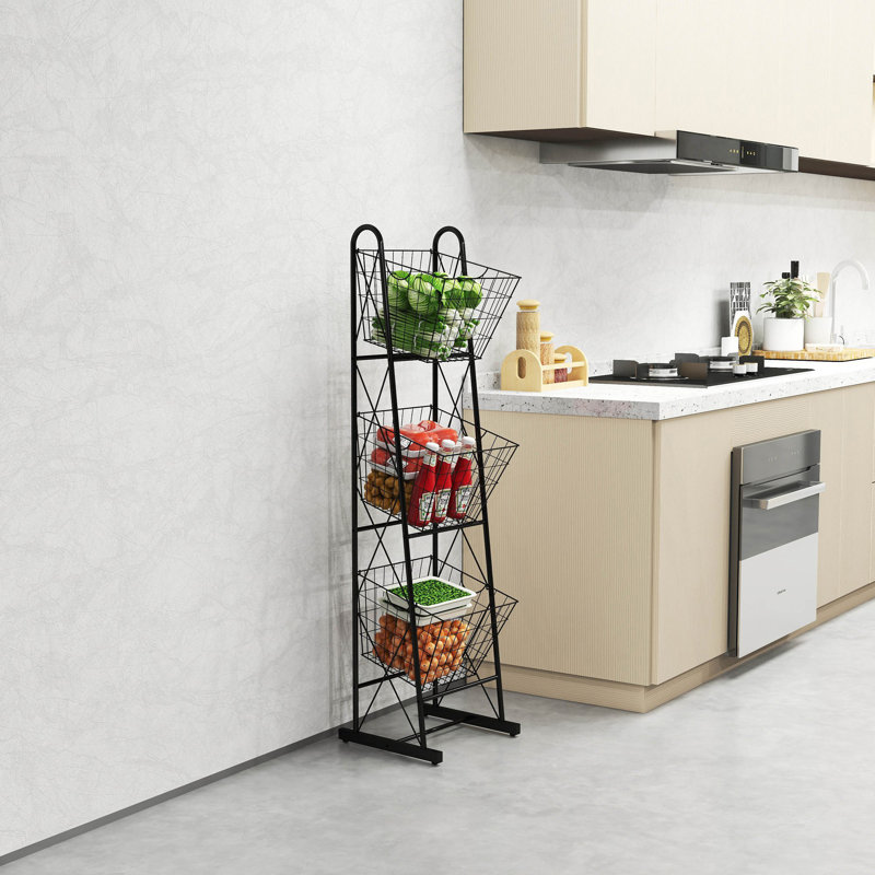 Rangement de panier de cuisine à 3 niveaux, grille métallique autoportante