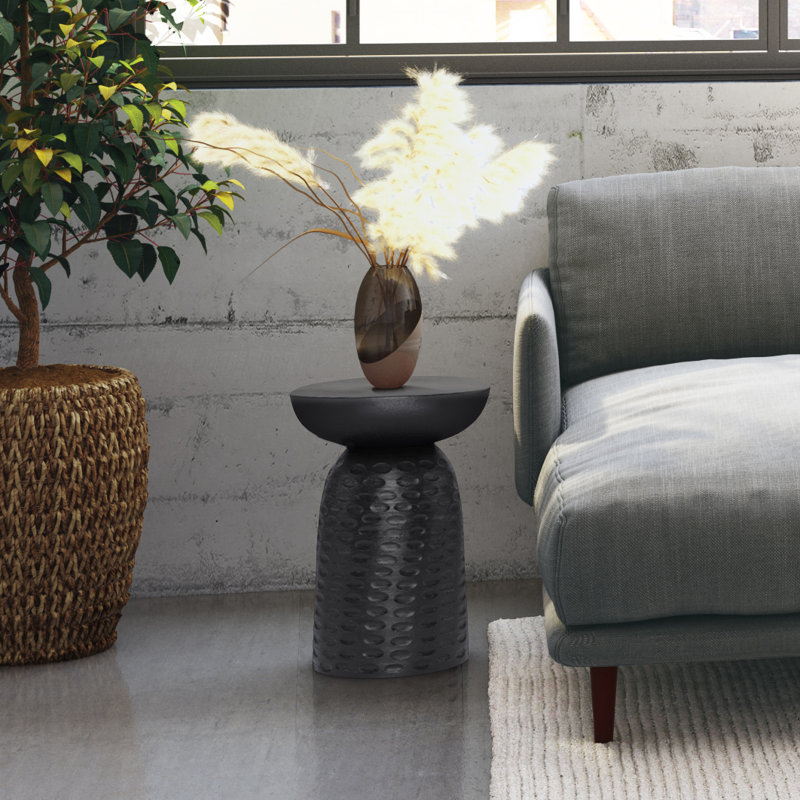 Boyd Solid Mango Wood Contemporary Accent Table with Textured Finish, Fully Assembled, Black