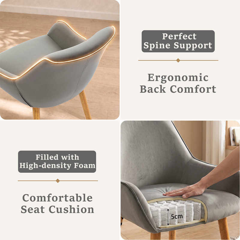 50cm H Upholstered Upholstered Back Armchair, Light Grey, Light Grey