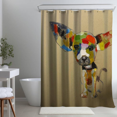 Abstract Chihuahua – Contemporary Pets – Polyester Shower Curtain, Dye Sublimation Print, 71" W × 74" L