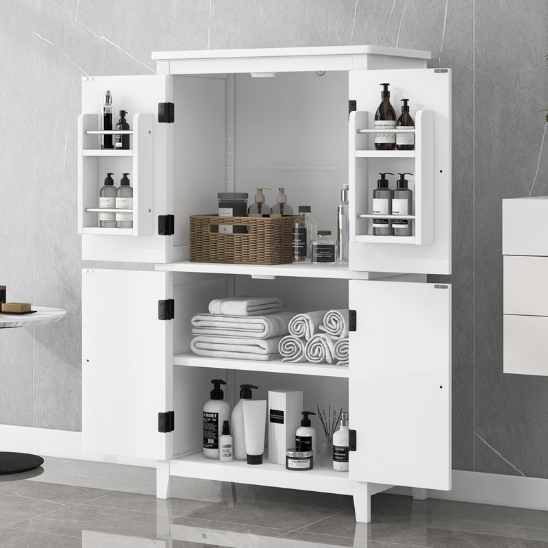 Elegant Bathroom Floor Storage Cabinet, White
