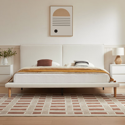 Willma Upholstered Scalloped Low Profile Platform Bed with Wider Headboard