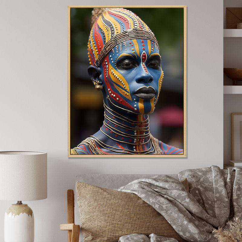African Festive Ritual Portrait - African Mask Wall Art, Brown Floater Framed, 20" H x 12" W x 1" D