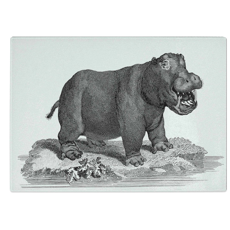 Glass Hippopotamus in Black & White by George Shaw Chopping Board, 28.5 cm W x 20 cm L