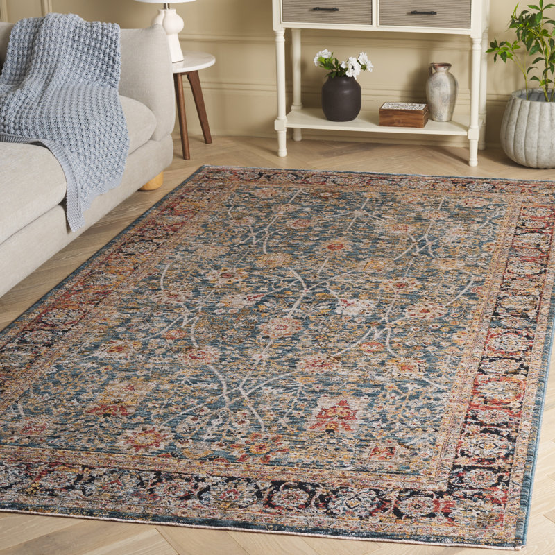 Silverado Blue and Rust Synthetic Area Rug, 5' x 8'