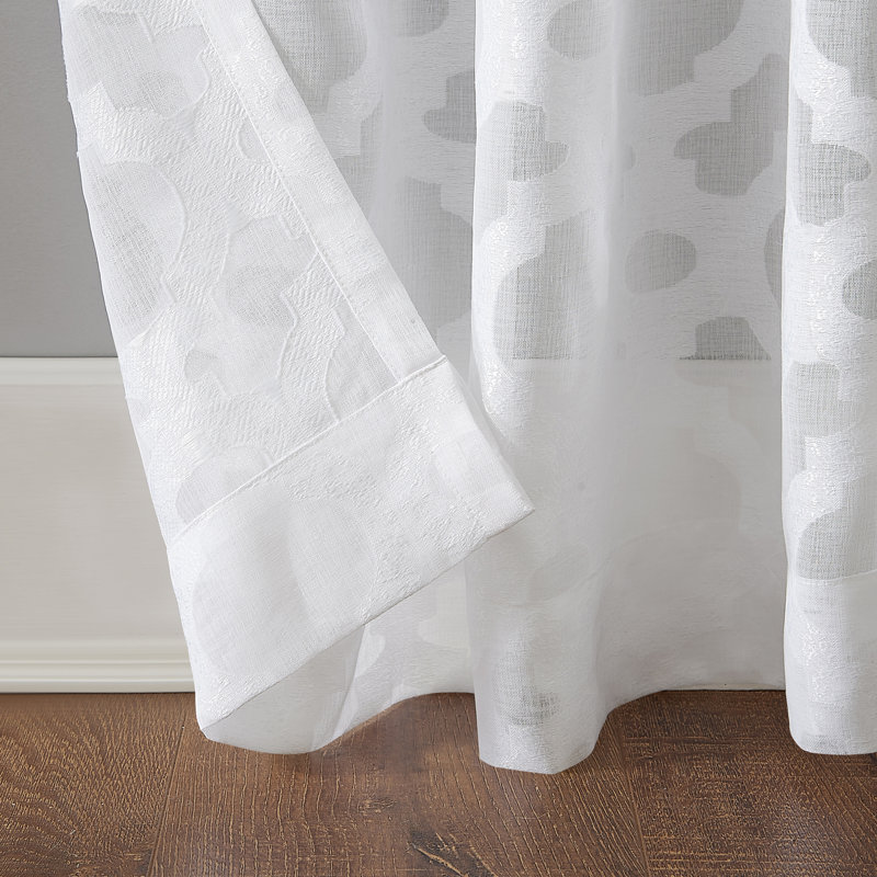 Anuel Trellis Jacquard Sheer Rod Pocket Curtain Panel, White, 52" W x 95" L