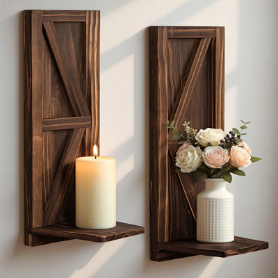 Ensemble de 2 appliques murales en bois de style ferme, brun foncé