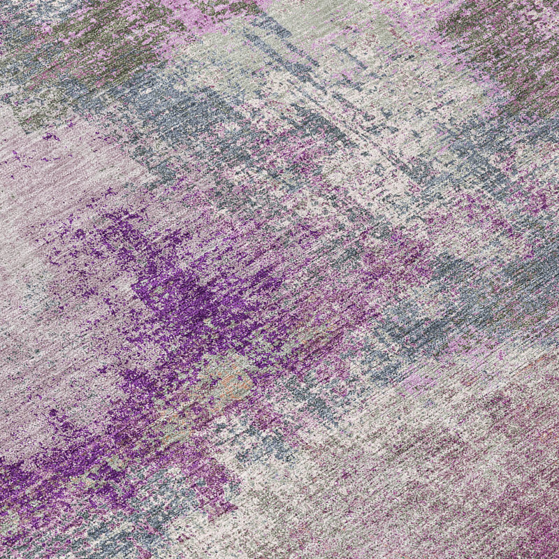 Lavender and Gray Synthetic Washable Rectangular Rug