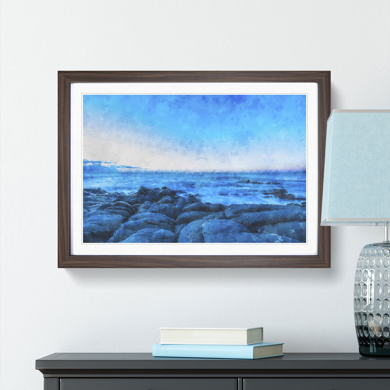 Sea View at Dawn - Picture Frame Painting Print, 62cm H x 87cm W x 2cm D, Walnut Framed