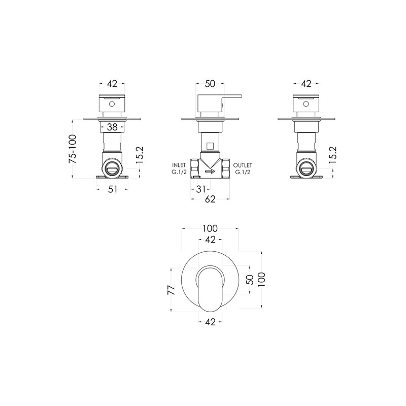 Arvan Single Concealed Diverter Shower Valve