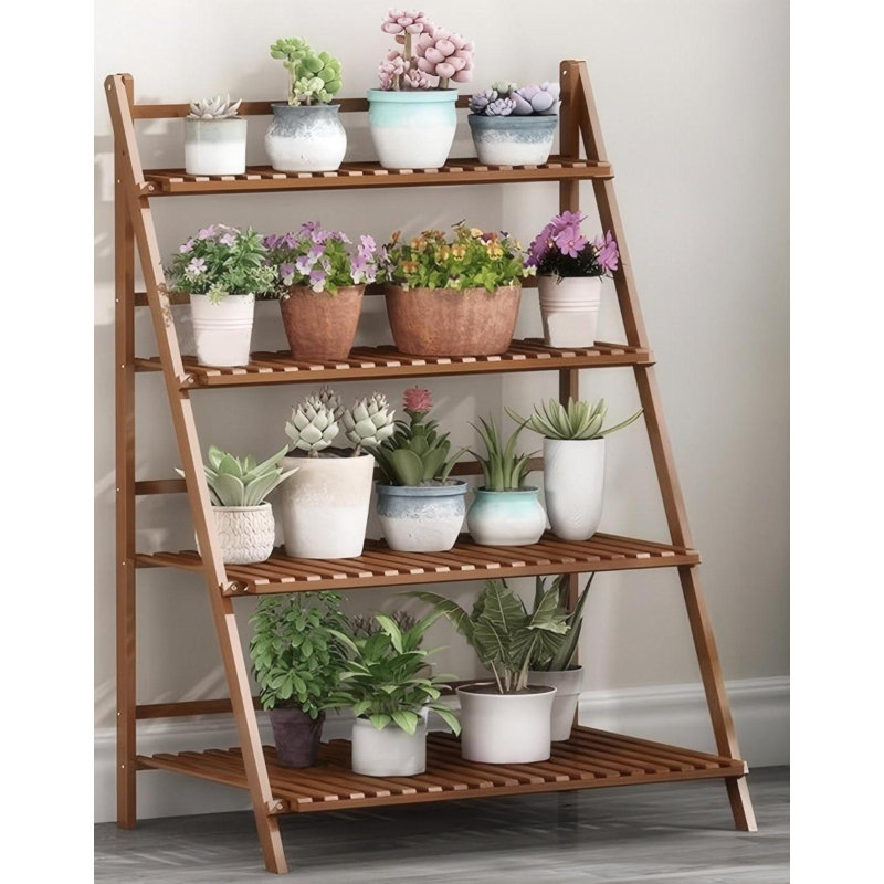 Présentoir à fleurs pliable en bambou à 4 niveaux pour l'intérieur et l'extérieur, H 47,6 po x L 20 po x P 17,3 po, Brun