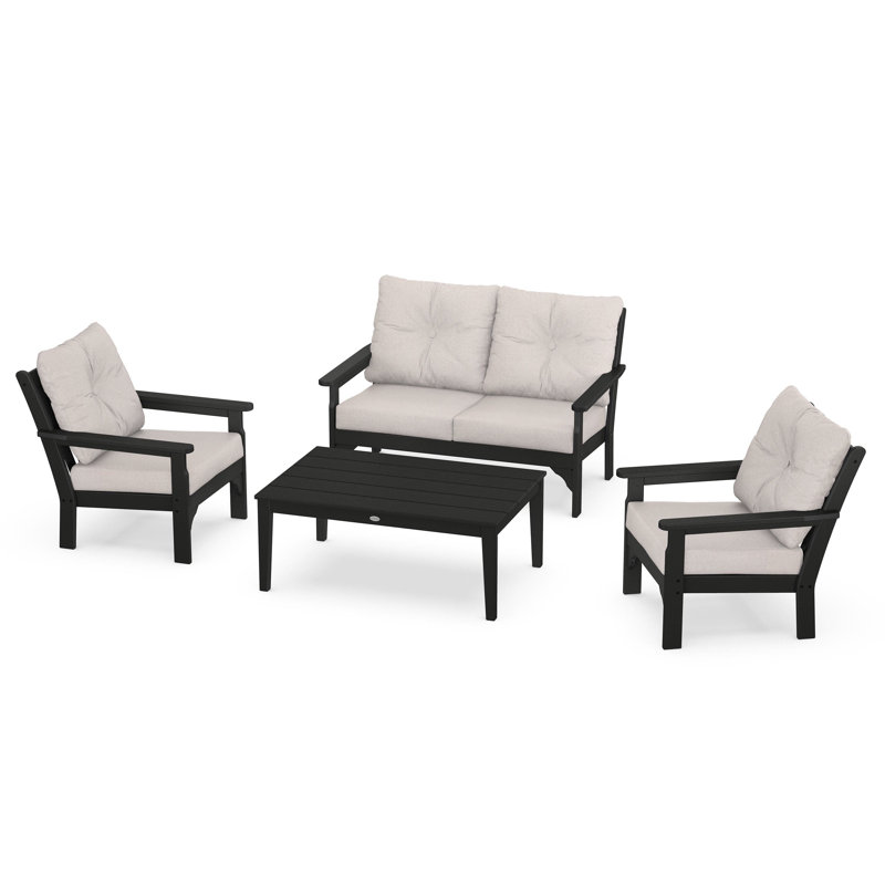 Vineyard 4-Piece Deep Seating Set, Dune Burlap, Black