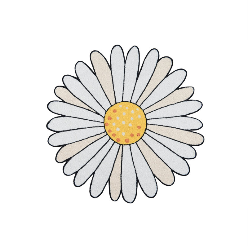 Daisy Ivory Round Floral Wool Kitchen Mat 4' x 4'