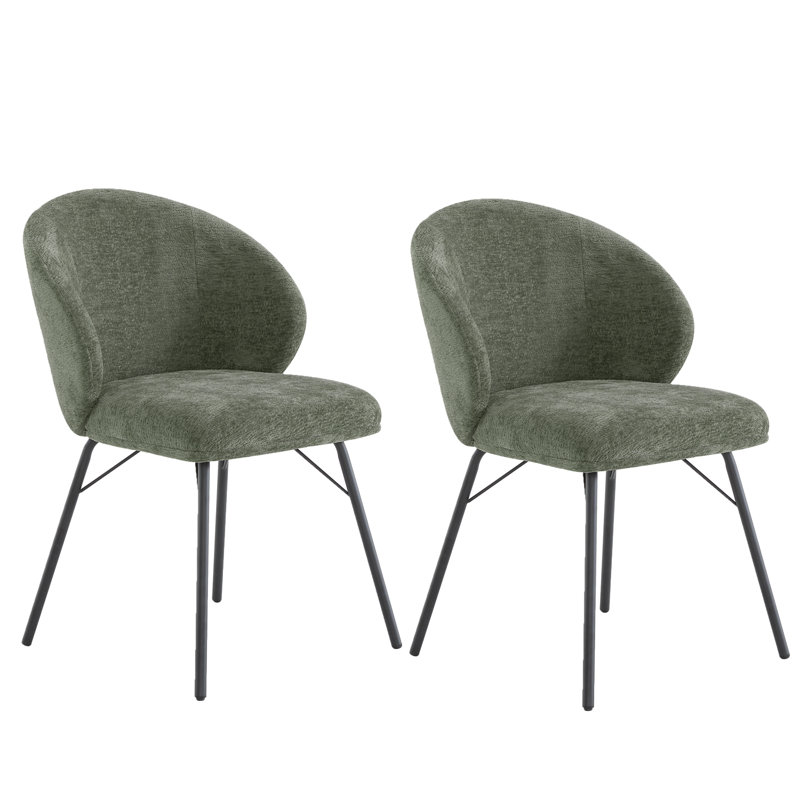 Chaises de salle à manger rembourrées en tissu crème chenille, chaises sans accoudoirs à dossier incurvé avec pieds en métal noir