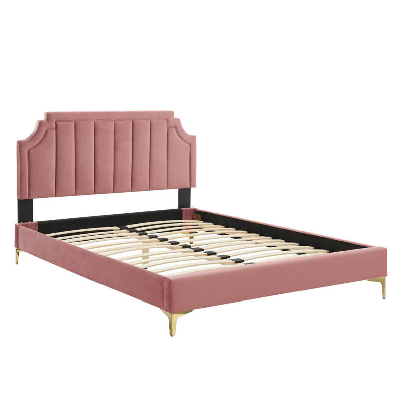 Lit plateforme en velours Sienna Performance, Complète, Vieux rose