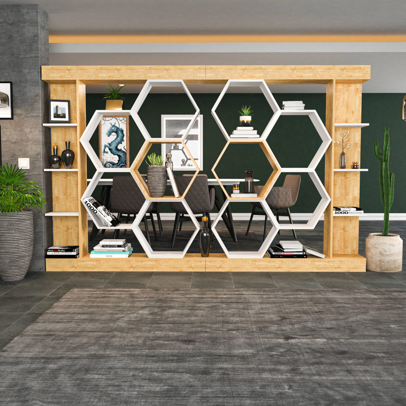 Bibliothèque moderne Modern, finition blanche et chêne, 55,1 po x 11,6 po x 69,8 po | 100% panneau de particules enduit de mélamine, épaisseur: 0,7 pouce | Solution de rangement élégante pour la maison et le bureau, design durable et élégant
