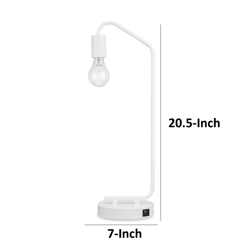 White Metal Desk Lamp with USB Port, Modern Accent