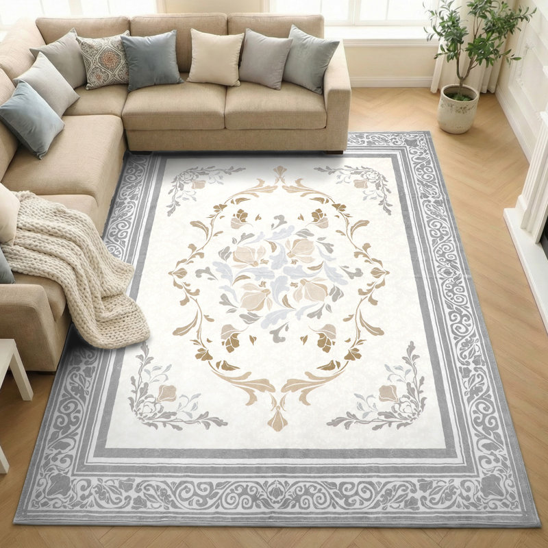 8' X 10' TPE Non-slip Bottom, Imitation Cashmere Floral Pattern Area Rug,Taupe, Rectangle 8' x 10', Taupe