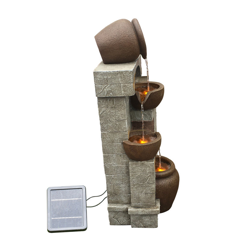 Teamson Home Indoor/Outdoor Solar-Powered 4-Tier Stone-Look Fountain with LED Lights