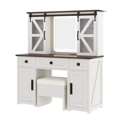 Miroir de coiffeuse lumineux avec tabouret de rangement et station de charge