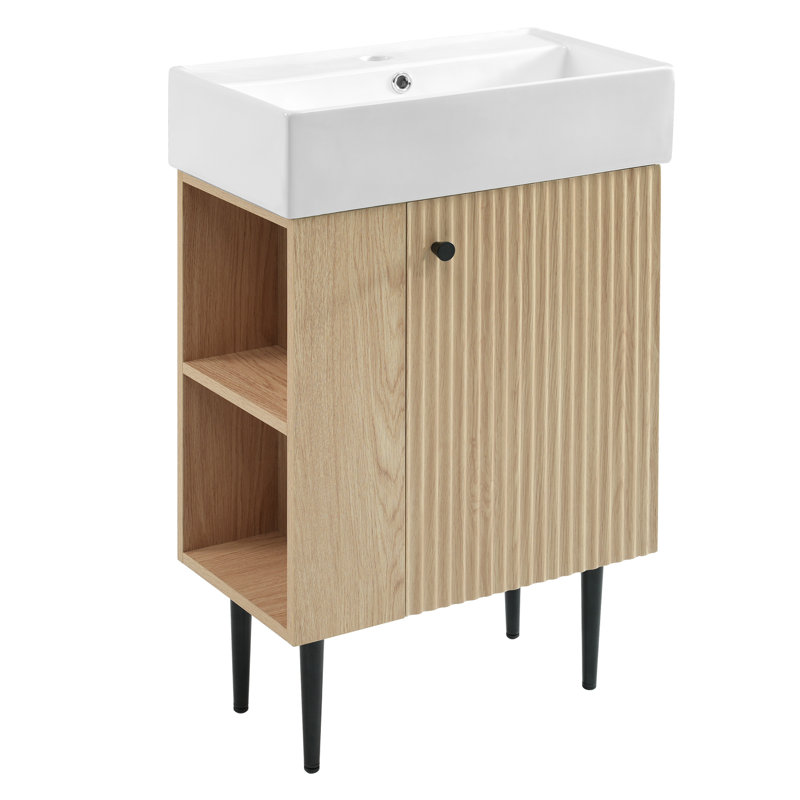 Meuble-lavabo 21,6 po avec lavabo en céramique, Bois