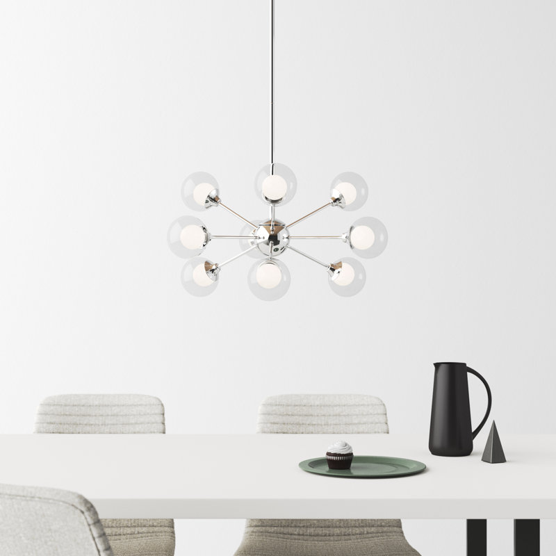 Optimist 9 Light Metal Dimmable Sputnik Chandelier, Polished Chrome