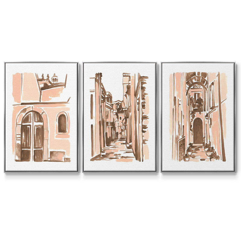 " Blush Architecture Study IV " 3 - Pieces, Silver, 40" H x 78" W