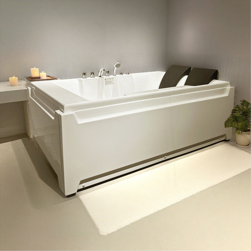X-031 Whirlpool Tub,73" X 48" Jetted Bathtub For 2 Person, Hydro Massage & Chromatherapy,UL Certified,UPC Certified,3 Sided Apron,Acrylic ,110 Gallons,Left Drain
