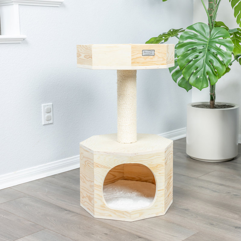 Arbre à chat 29 po en bois de pin véritable de qualité supérieure Premium