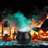 Halloween Mist Maker Fogger Witch Cauldron Fog Maker Fog Machine with Handle 12 LED Lights