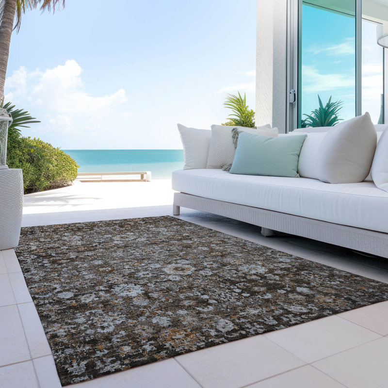 Tapis brun / blanc en polyester tissé à plat à la main à motif rectangulaire Kaylani, Rectangle de 10 pi x 14 pi