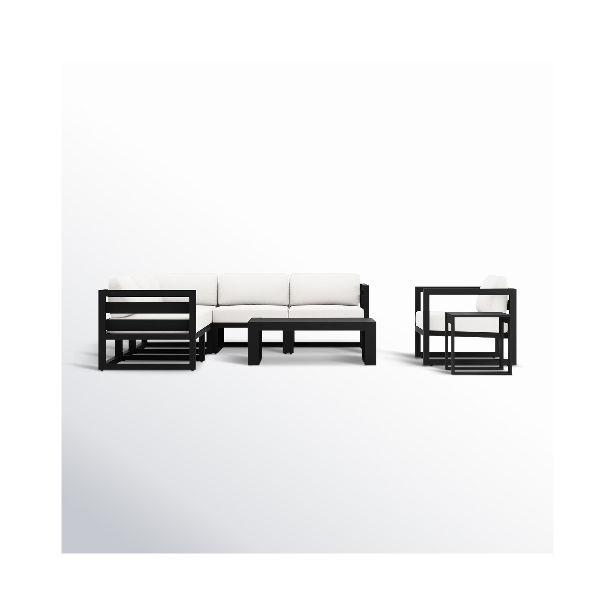 Smith 4 Piece Sectional Seating Group with Sunbrella® Cushions, Canvas Natural, Black