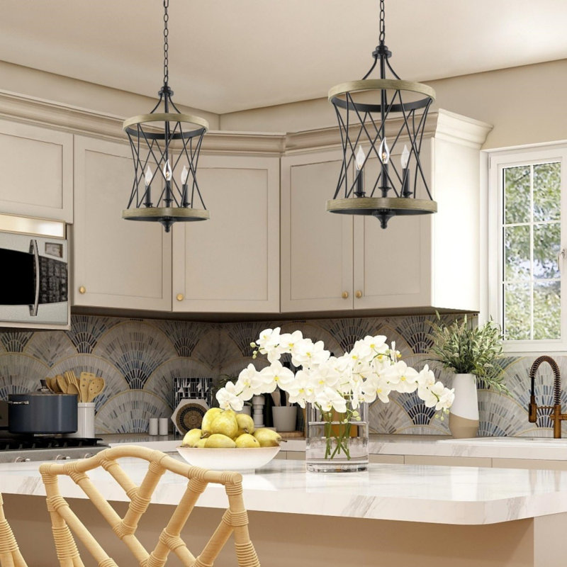 25" 3-Light Modern Farmhouse Pendant Light, Smoked Birch Finish