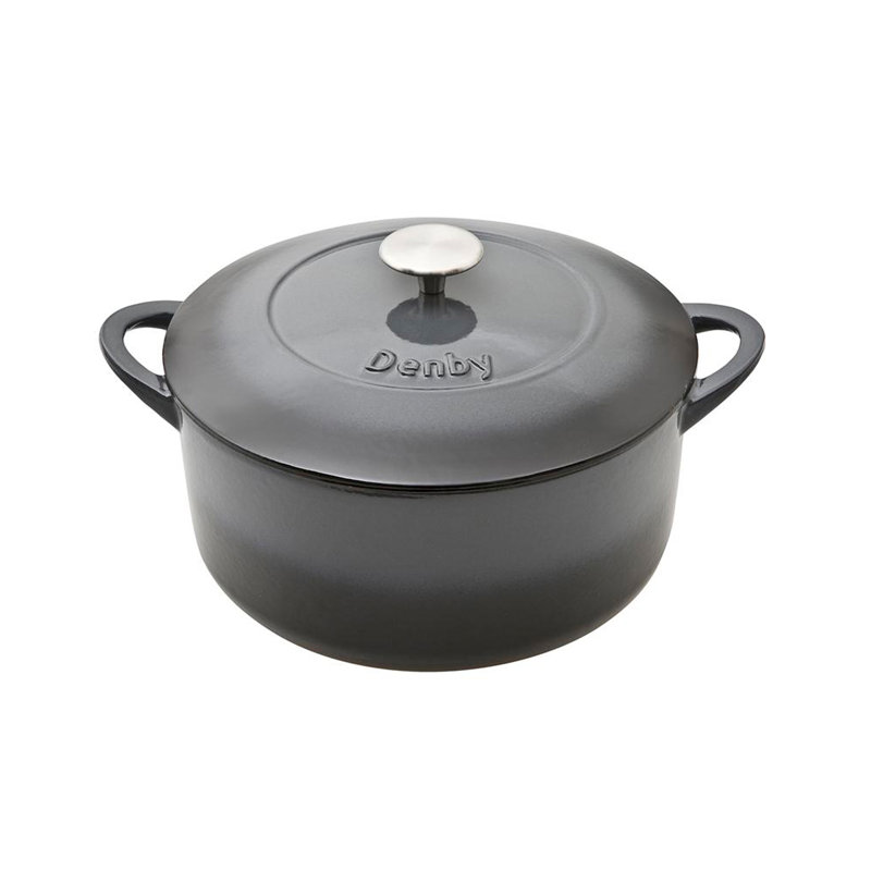 Denby Halo Cast Iron 4L Round Casserole, Halo/Gray Ombre, 5.5 Quarts