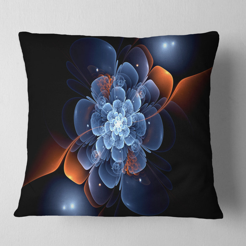 Fleur fractale avec flamme orange - coussin à imprimé floral, 18 po x 18 po, Coussin décoratif