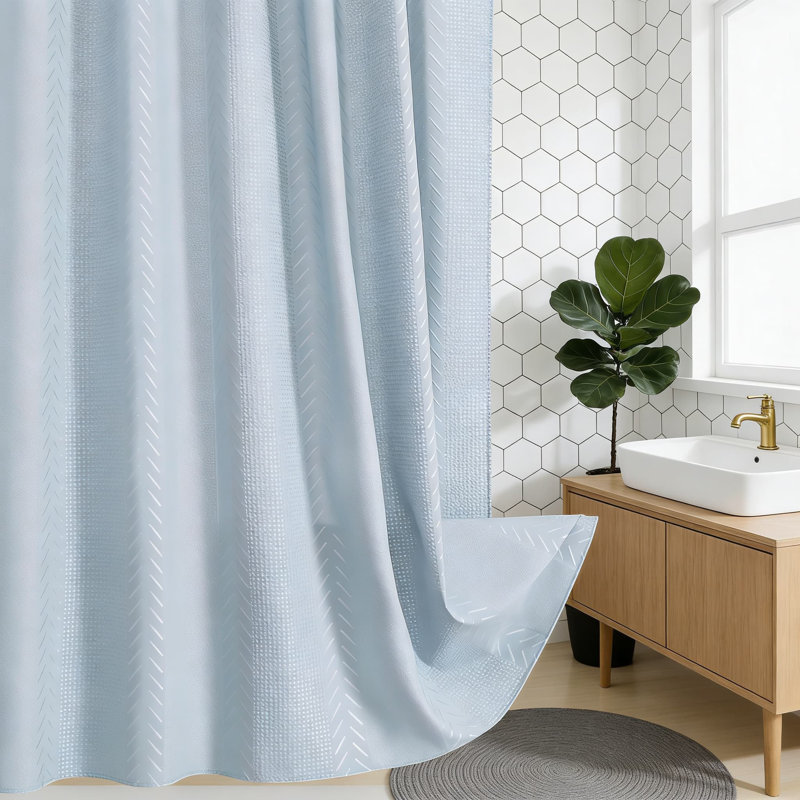 Rideau de douche à motif en relief 3D, rideau de salle de bain en tissu de polyester imperméable avec œillets en métal, design texturé rétro pour un décor élégant