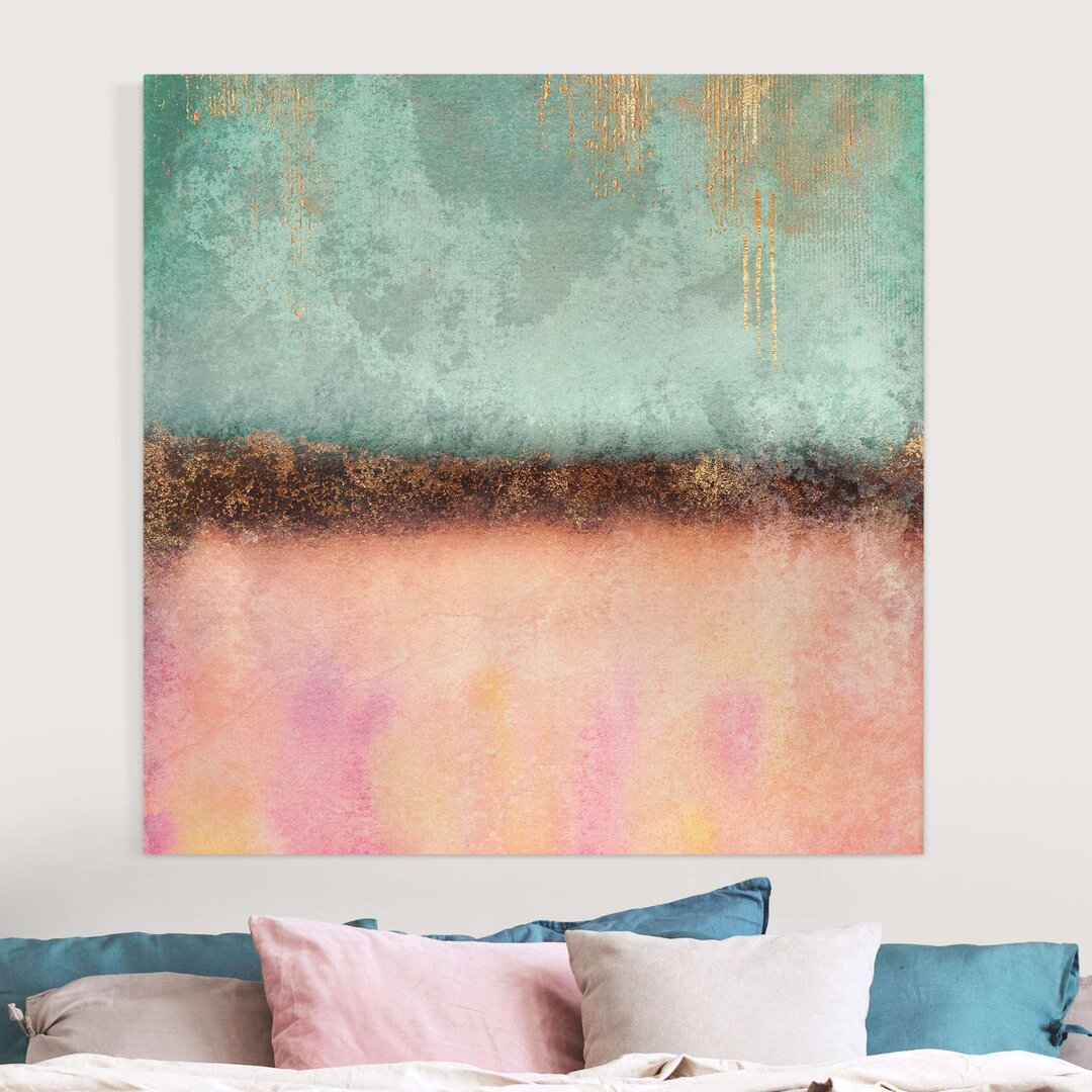 Leinwandbild Pastel Summer mit Gold Squares 1 von Elisabeth Fredriksson