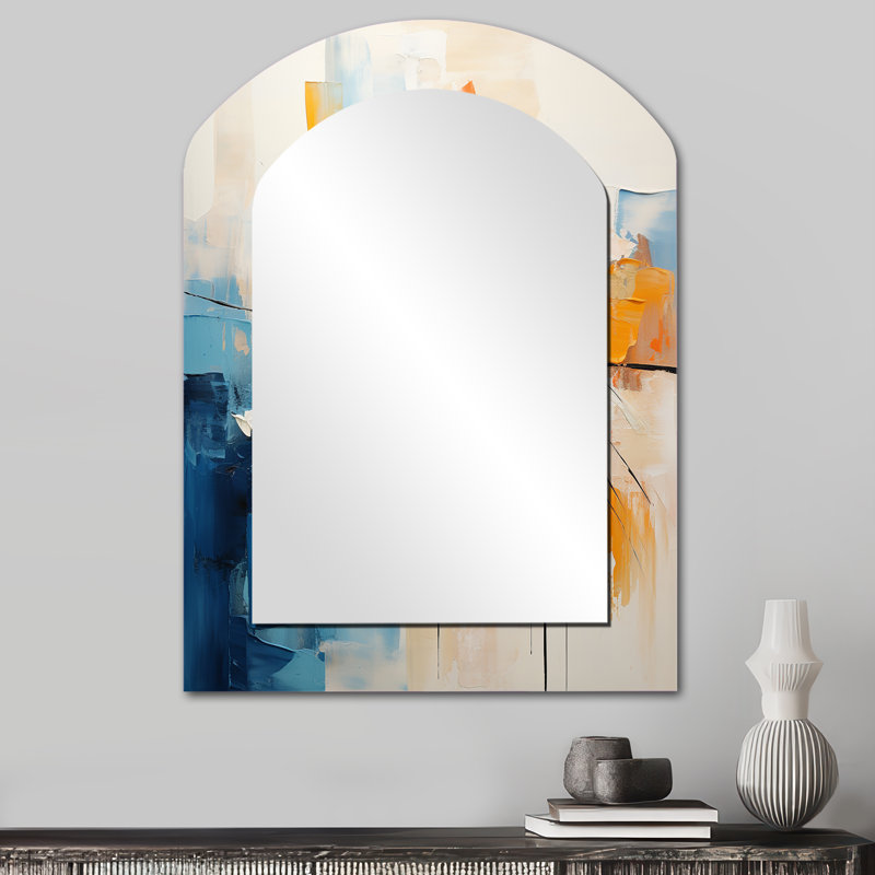 Paper Euphoria I - Abstract Collages Asymmetrical Large Wall Mirror, Modern Arch Unique Mirror, Printed Metal Art, 34" x 25"