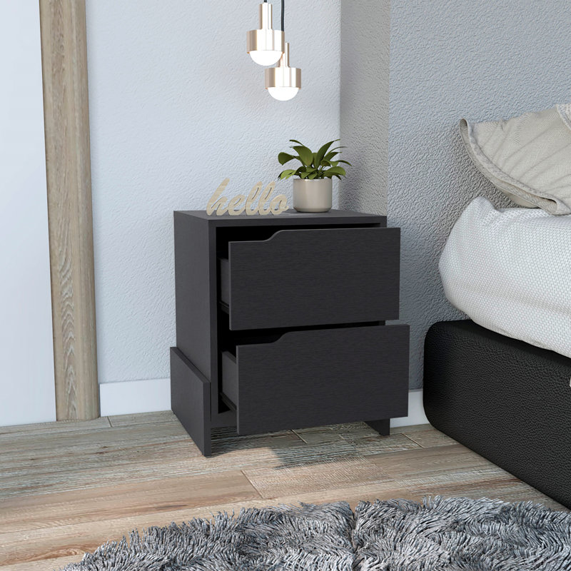 Nightstand, Bedside Table With 2-Drawers, Black
