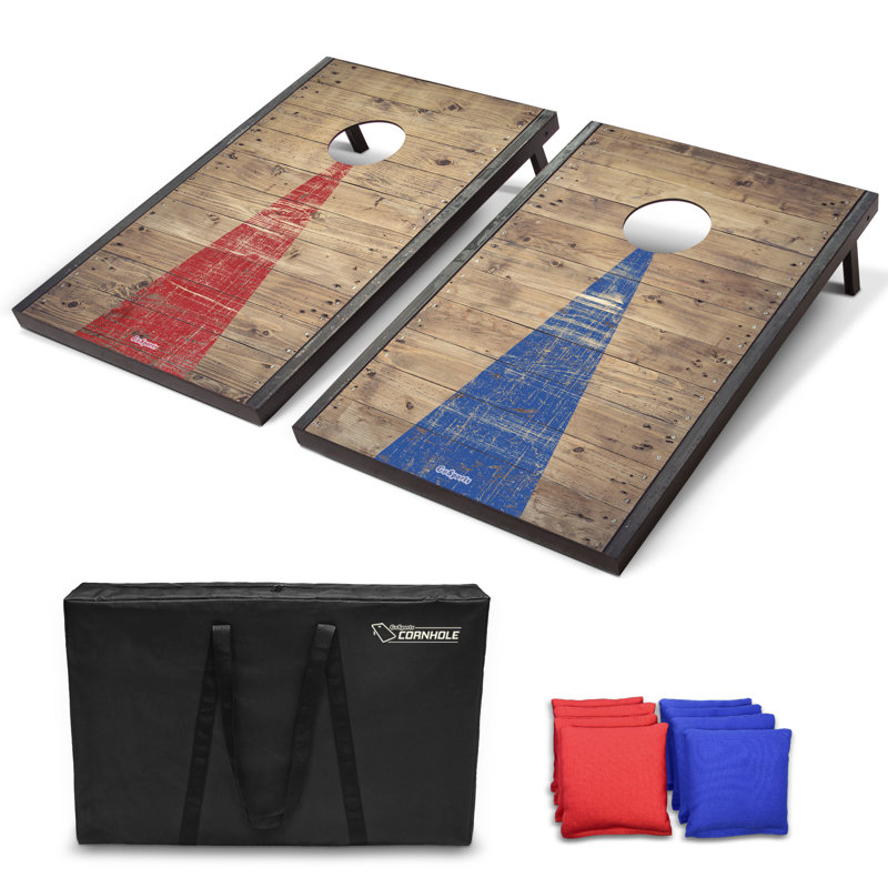 Rustic Wood Cornhole Set with Bean Bags and Carrying Case