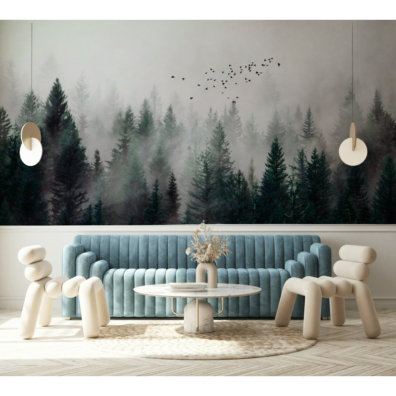 Murale Defaria Misty Forest Nature Mountain, L 75 po x l 112 po