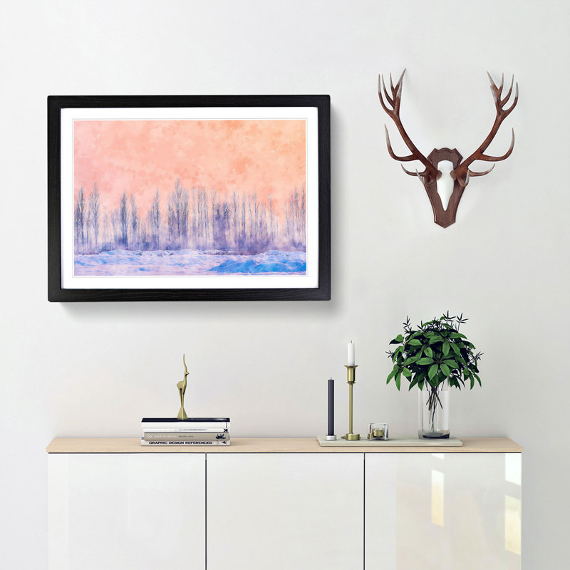 A Winter Forest - Picture Frame Painting, 62cm H x 87cm W x 2cm D, Black