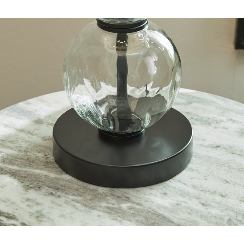 Black Glass and Metal Table Lamp Set with Drum Shade