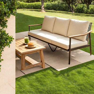 Comfortable 3 Seat Patio Sofas, Steel Wicker Modern Porch Seating