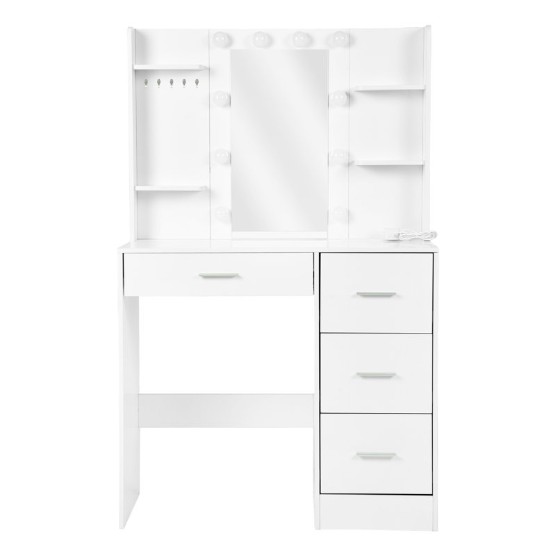 White Dressing Table with LED Mirror, Charging Station & Storage Drawers