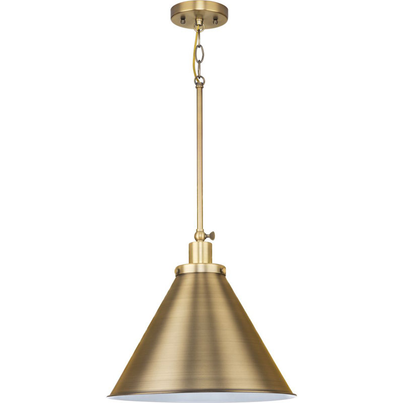 Luminaire suspendu conique à 1 lumière Haydenville, Laiton rétro, Laiton rétro
