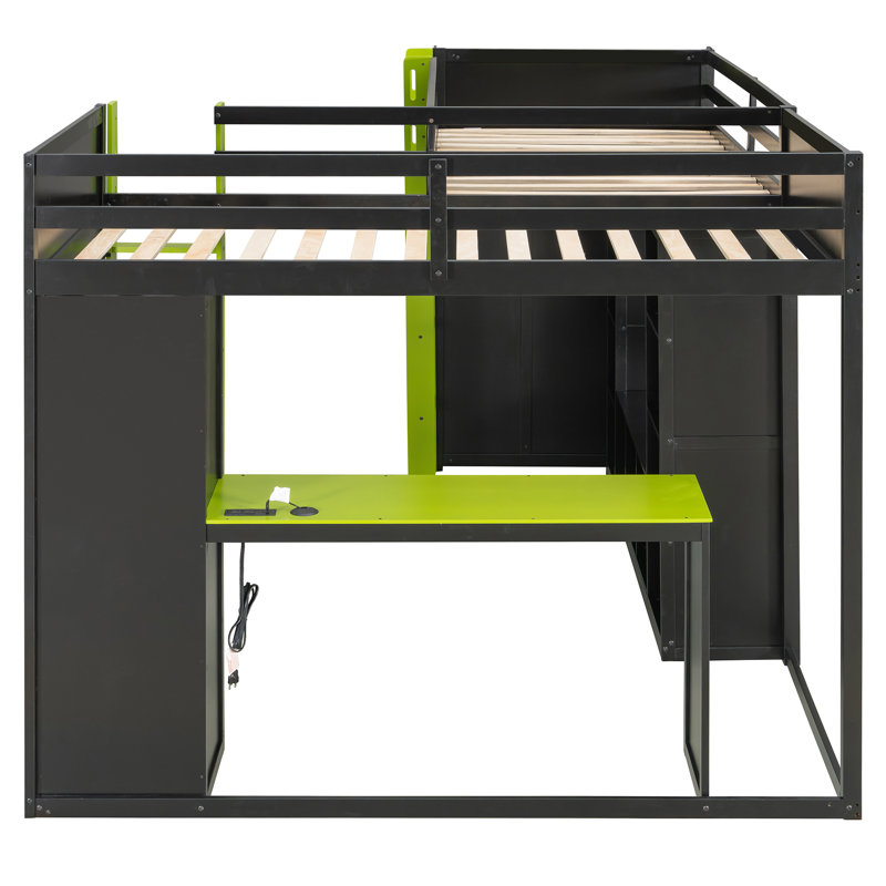 Lit mezzanine simple en L en bois, Vert