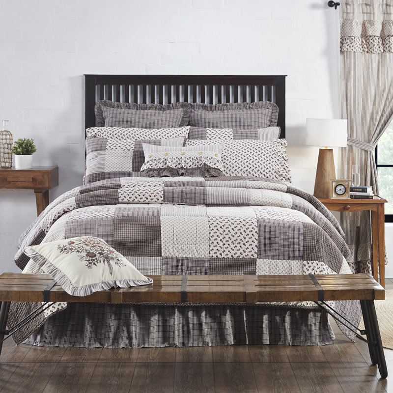 Courtepointe réversible en coton beige / brun Florette, Grand