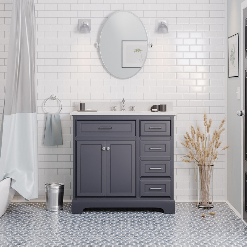 Ensemble de meuble-lavabo simple 36 po Ronnie, Gris marin, Quartz
